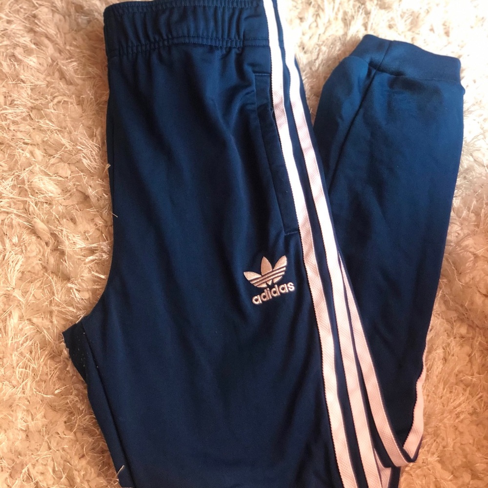 Adidas joggers, blue green.